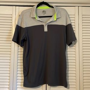 Slazenger Polo. Goof shirt. Two tone gray with neon green detail. Size Medium